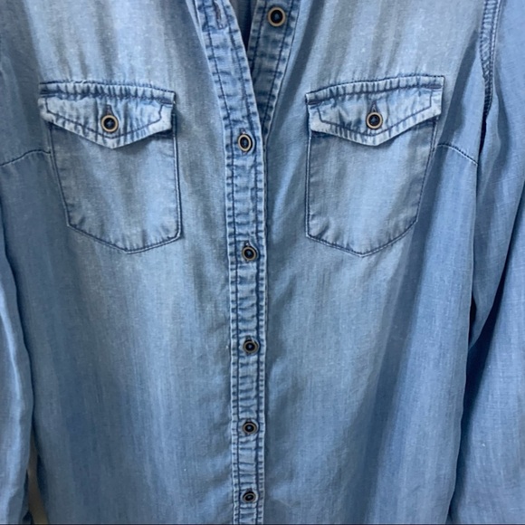 Forever 21 Button Front Chambray Light Wash Mini Shirt Dress Tunic Women’s S - Picture 5 of 13